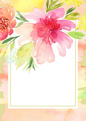 Greeting card with flowers. Pastel colors. Handmade.