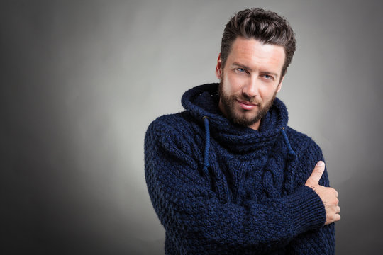 Bearded Man Wearing Blue Sweater