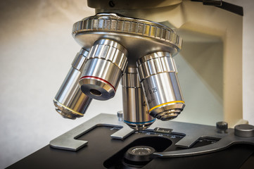 Microscope in scientific and healthcare research laboratory
