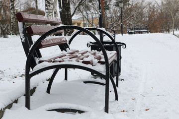 Winter bench in a park