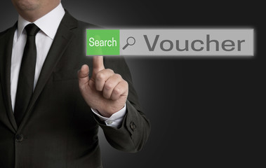 Voucher internet browser is operated by businessman concept