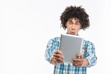Afro american man using tablet computer