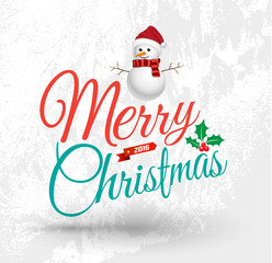Merry Christmas Greeting Card with snow man. Merry Christmas lettering
