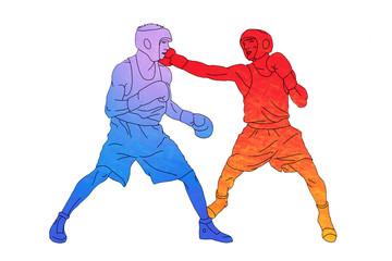 Fototapeta na wymiar Two boxers on the ring on white background