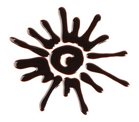 Silhouette of drawn chocolate sun, isolated on white