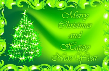 Wishes for Christmas and the New Year. Christmas card. Gift. Green.
