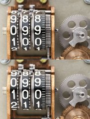 Ninety nine. The old, mechanical counter, with digits.