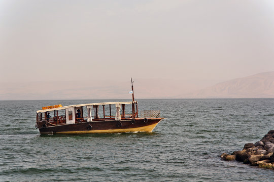 Boat Sea of Galilee near Tiberias, Israel.