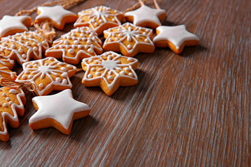 Christmas cookies on wooden table