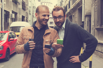 Hipster guys enjoy outdoors.