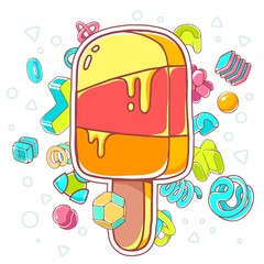 Vector colorful illustration of orange ice cream on white backgr