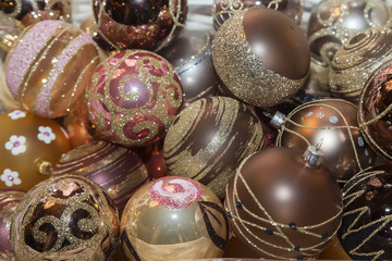 Christmas balls, traditional decorations for Christmas tree, gol