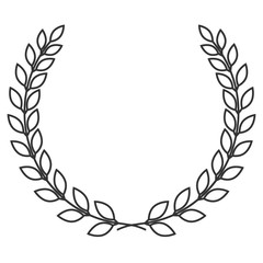 A laurel wreath icon - symbol of victory and achievement. Vintage design element for medals, awards, coat of arms or anniversary logo. Gray silhouette isolated on white background. Vector illustration