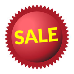 Colorful volume sale icon. Red label. Icon for special offer. Sale typography background. Red round sale sticker on white background. Sale design template. Sticker with sale message. Vector