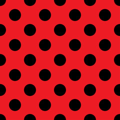 Big Polka Dot seamless pattern. Abstract fashion red and black texture. Casual stylish template. Graphic style for wallpaper, wrapping, fabric, background, apparel, print production, etc. Vector