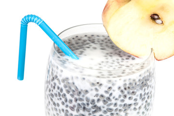 milk pudding with chia seeds and fruits