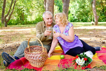 Family picnic. Beautiful happy old people