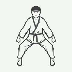 Vintage karate boy in retro style. Can be used for logos, emblem