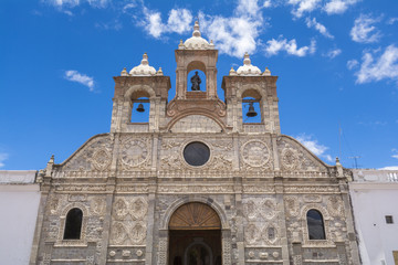 Baroque style facade of the Riobamba Cathedral, Ecuador