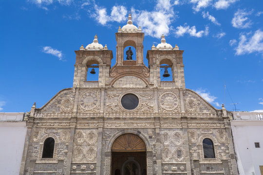 Baroque style facade of the Riobamba Cathedral, Ecuador