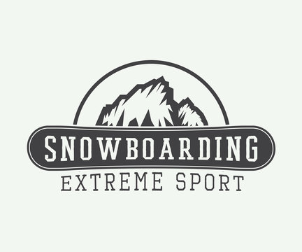 Vintage snowboarding logo, badge, emblem and design elements