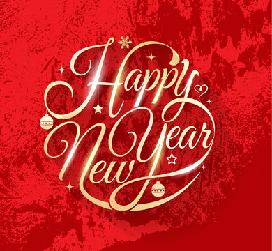 Happy New Year lettering on red background.