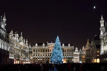Afwasbaar Fotobehang Brussel Christmas market at Grand Place, Brussels, Begium