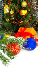 isolated image of many Christmas decorations closeup