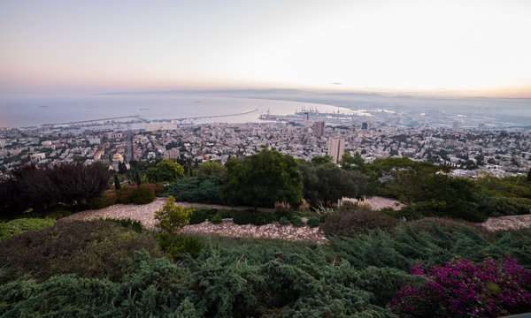 Sunrise in Haifa from Louis Promenade