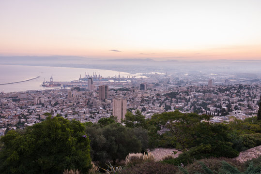 Sunrise in Haifa from Louis Promenade