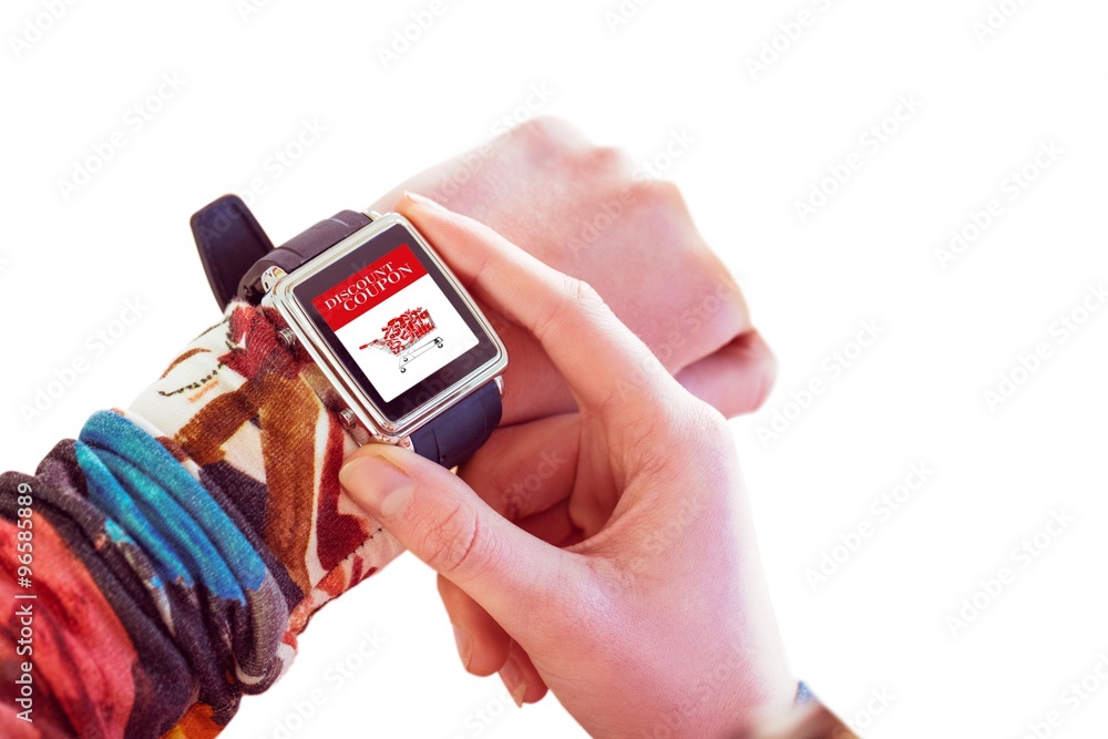 Poster Composite image of hand using smart watch