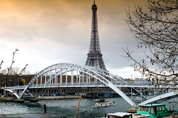 Cloudy sky on the Eiffel Towerin Paris, France