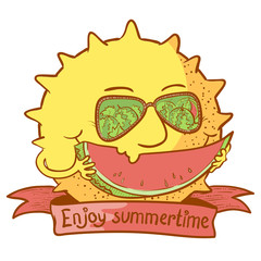 sun character with watermelon