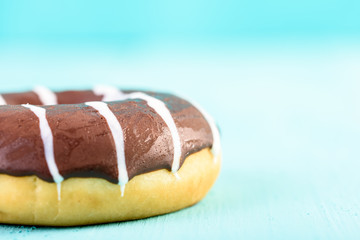 Chocolate Donut On Blue Background