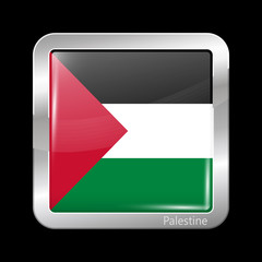 Flag of Palestine. Metallic Icon Square Shape