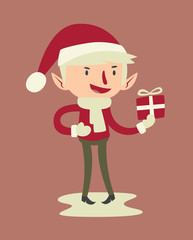 Cartoon Elf Holding a Wrapped Git Box