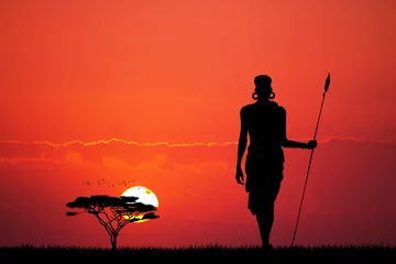 Poster Masai in Afrikaans landschap © adrenalinapura