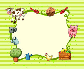 Obraz premium Border design with farm animals and things