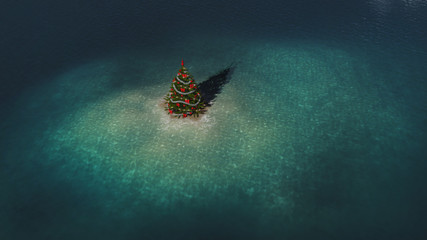 Fototapeta na wymiar Christmas tree on a tropical island