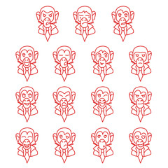 Contour monkey-businessman face expression set