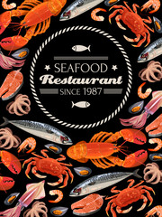 Seafood on black background