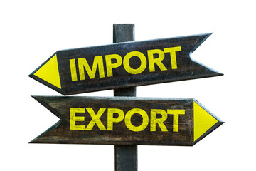 Import - Export signpost isolated on white background