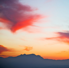 mountain in morocco africa lans and red sunrise