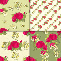 Seamless floral pattern set with peonies