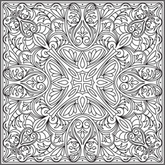 Abstract vector black square lace design in mono line style - ma