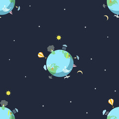 The seamless pattern with the Earth on dark