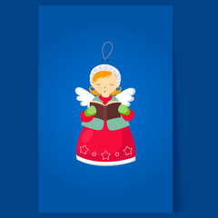 Christmas Angel Flying with a Magic Wand. Winter Vector 