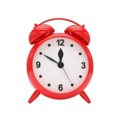 red alarm clock on white