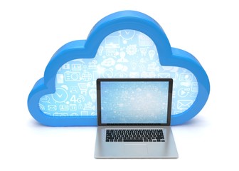 3d cloud symbol and laptop