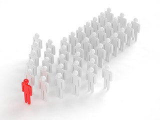 Many 3d people figure in arrow shape with the leader in front